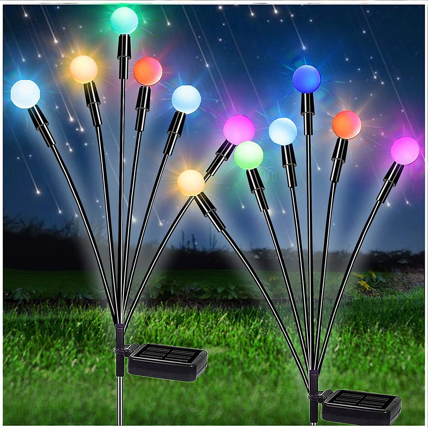 Black Friday - Set de 2 Lămpi Solare de Grădină cu Licurici Multicolor/Alb Cald – Eleganță și Magie în Spațiul Exterior