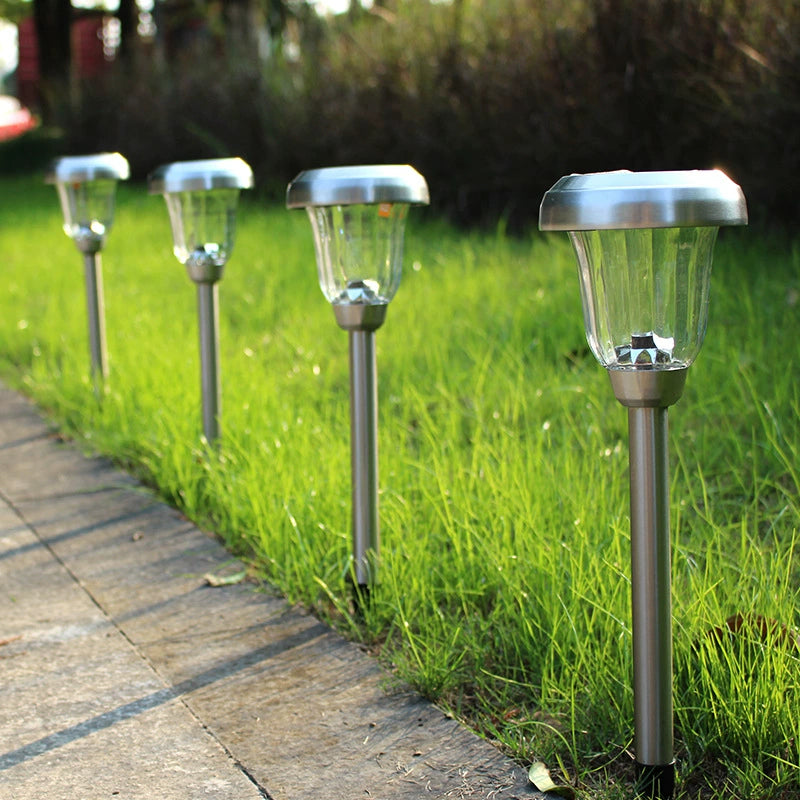 Set de 4 Lămpi Solare Decorative din Sticlă și Inox Proiectie Soare– Iluminare Caldă și Elegantă pentru Grădină