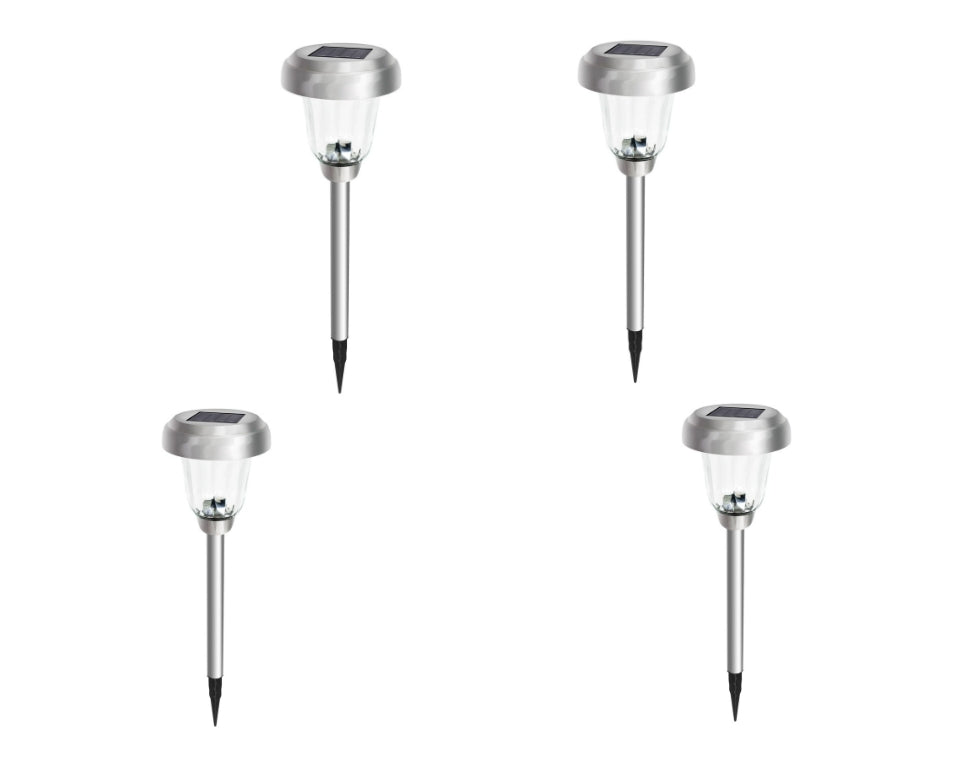 Set de 4 Lămpi Solare Decorative din Sticlă și Inox Proiectie Soare– Iluminare Caldă și Elegantă pentru Grădină