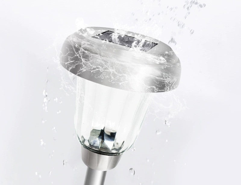 Set de 4 Lămpi Solare Decorative din Sticlă și Inox Proiectie Soare– Iluminare Caldă și Elegantă pentru Grădină