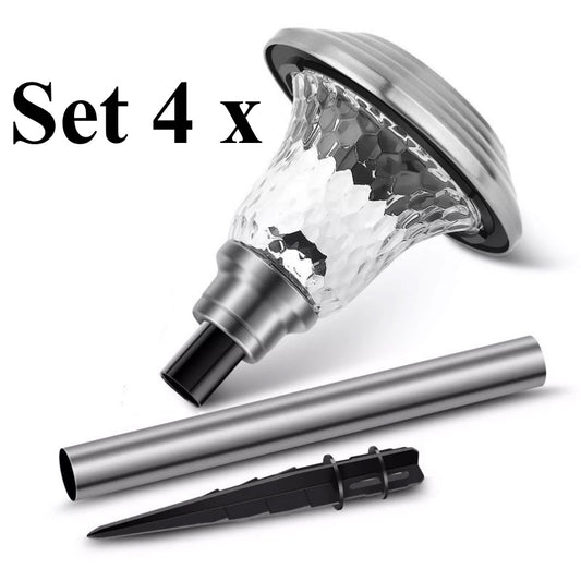 Set Elegant de 4 Lămpi Solare Torino din Sticlă și Metal cu Acumulator Incorporat