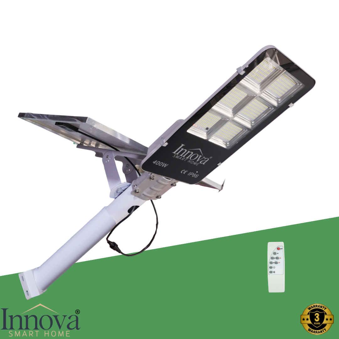 Lampa solara stradala INNOVA 400W cu senzor de lumina si panou separat, IP66