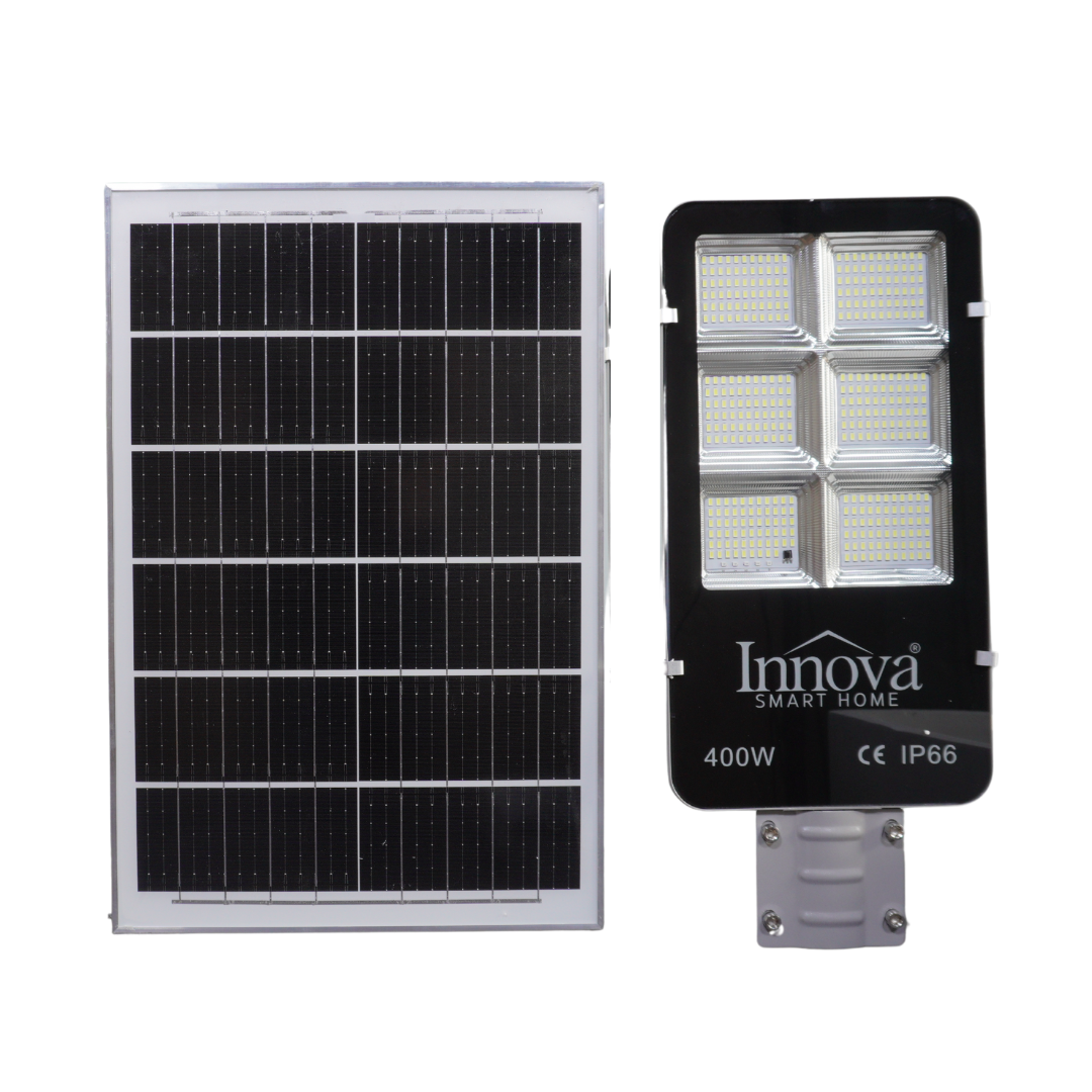 Lampa solara stradala INNOVA 400W cu senzor de lumina si panou separat, IP66